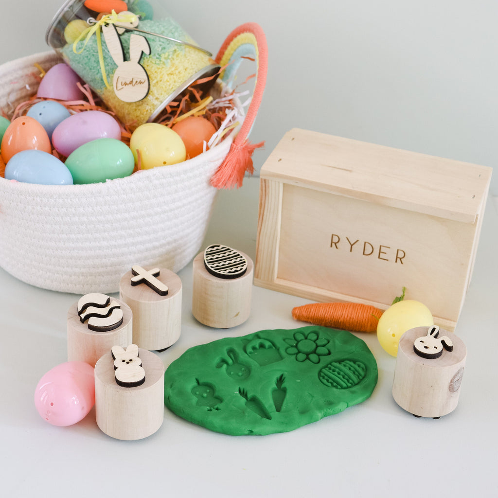 Easter playdough stamps, sensory kit tools, Easter basket filler, mont