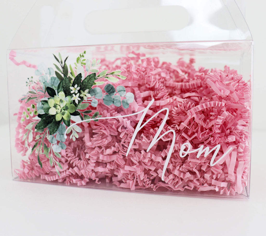 Clear floral print gift box for Mother's Day gift basket for Mom