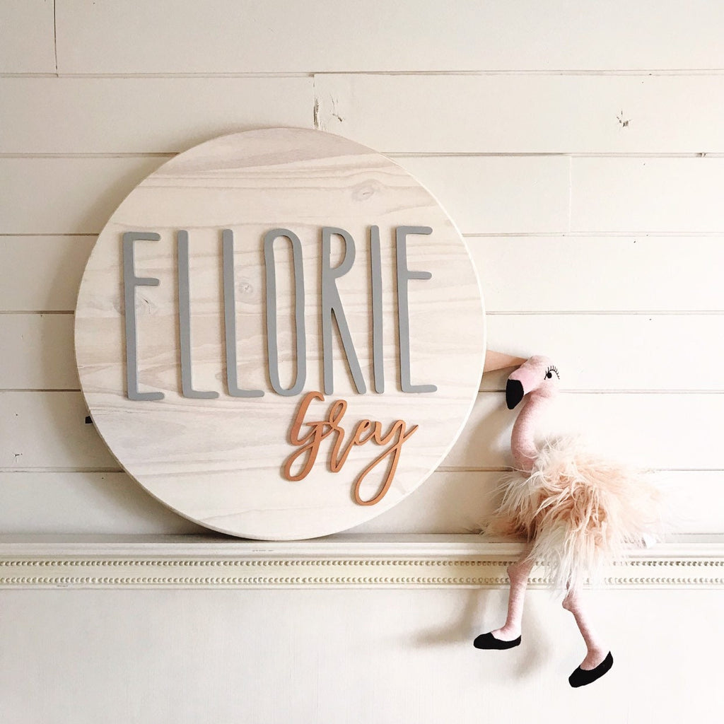 Name sign, NO LETTER LIMIT, 24" round sign, baby name sign for nursery