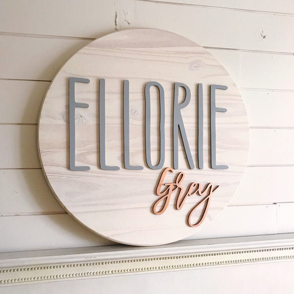 Name sign, NO LETTER LIMIT, 24" round sign, baby name sign for nursery