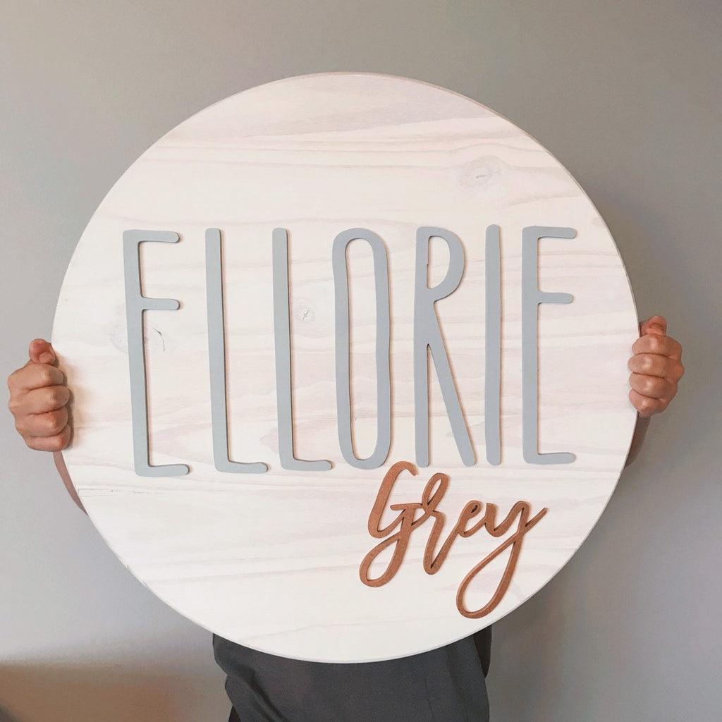 Name sign, NO LETTER LIMIT, 24" round sign, baby name sign for nursery