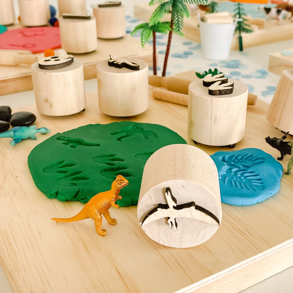 Dinosaur playdough stamps, sensory kit tools