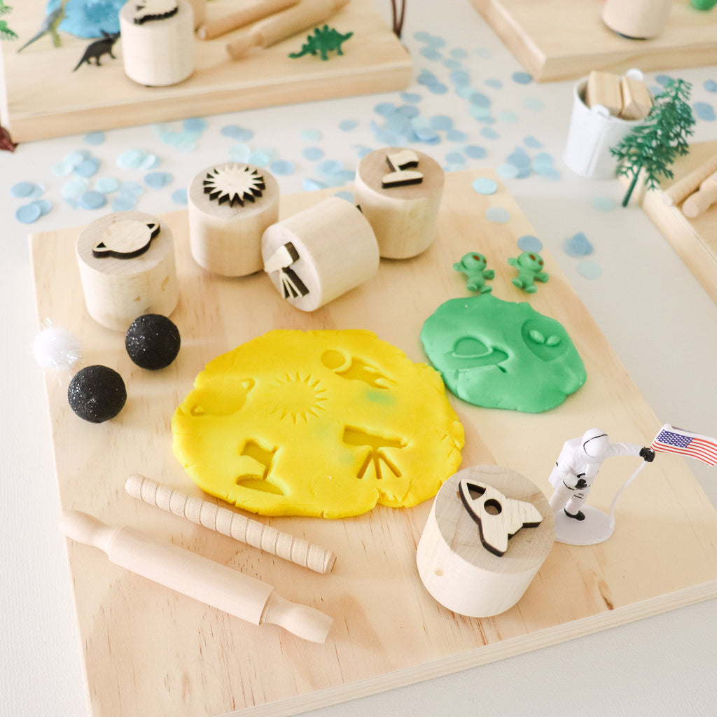 Outerspace solar system playdough stamps, sensory kit tools