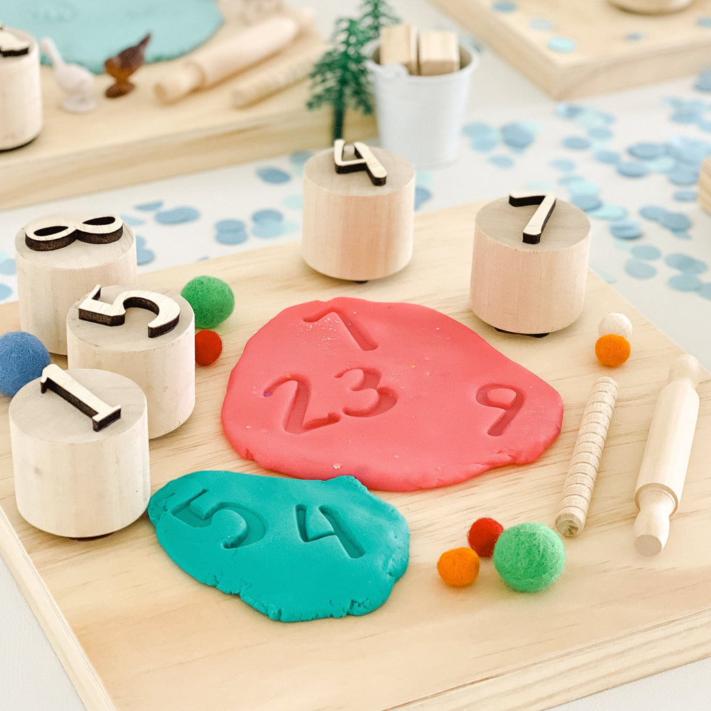 Number playdough stamps, sensory kit tools