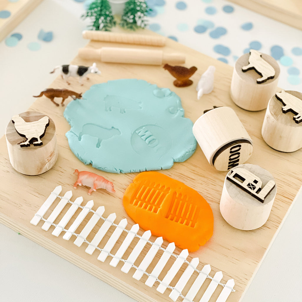 Farm playdough stamps, sensory kit tools