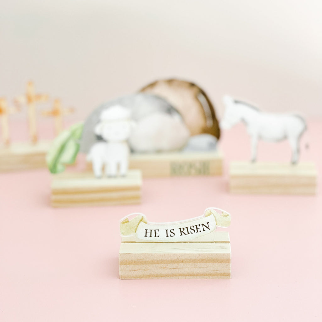 Mini Easter playscape, easter scene setter, Montessori easter basket toy, he is risen
