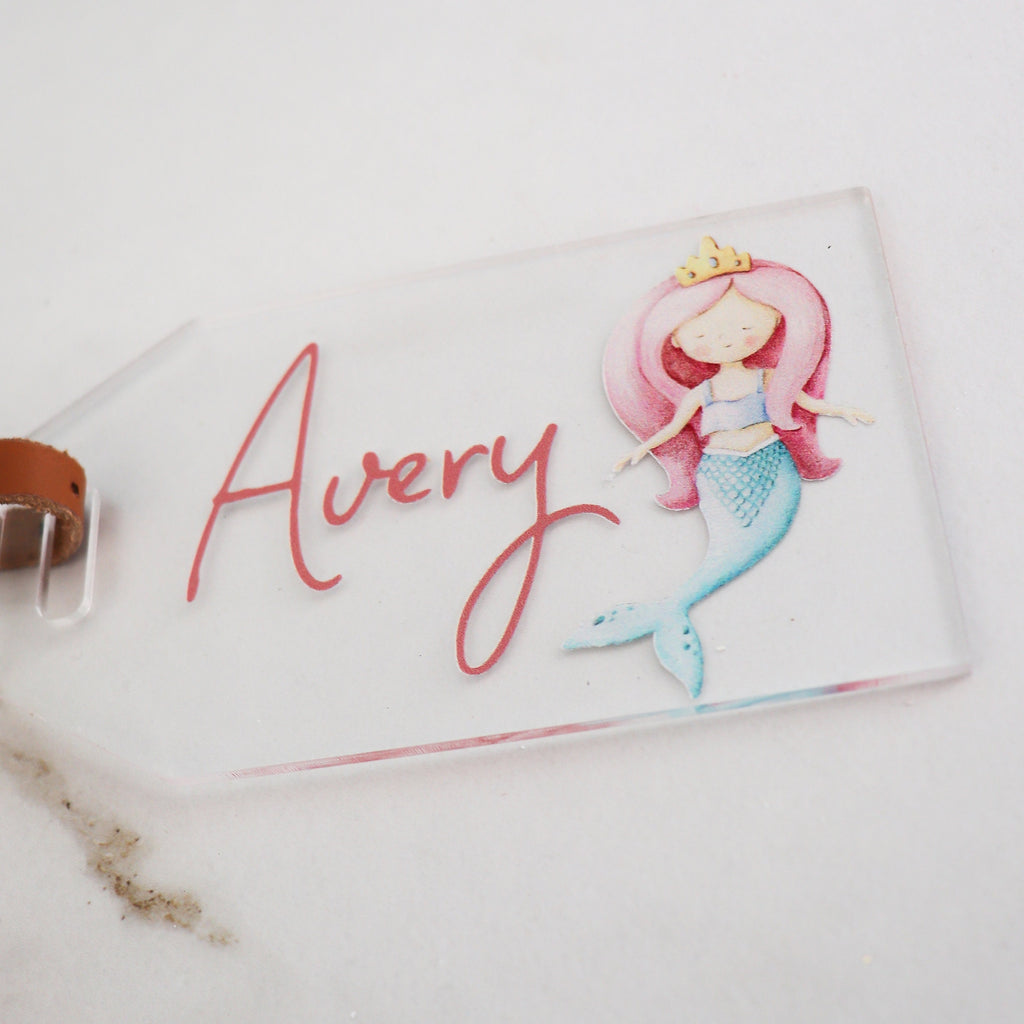 Personalized luggage tag, flower girl gift, flower girl gift tag, bridesmaid gift, backpack tag, mermaid gift tag