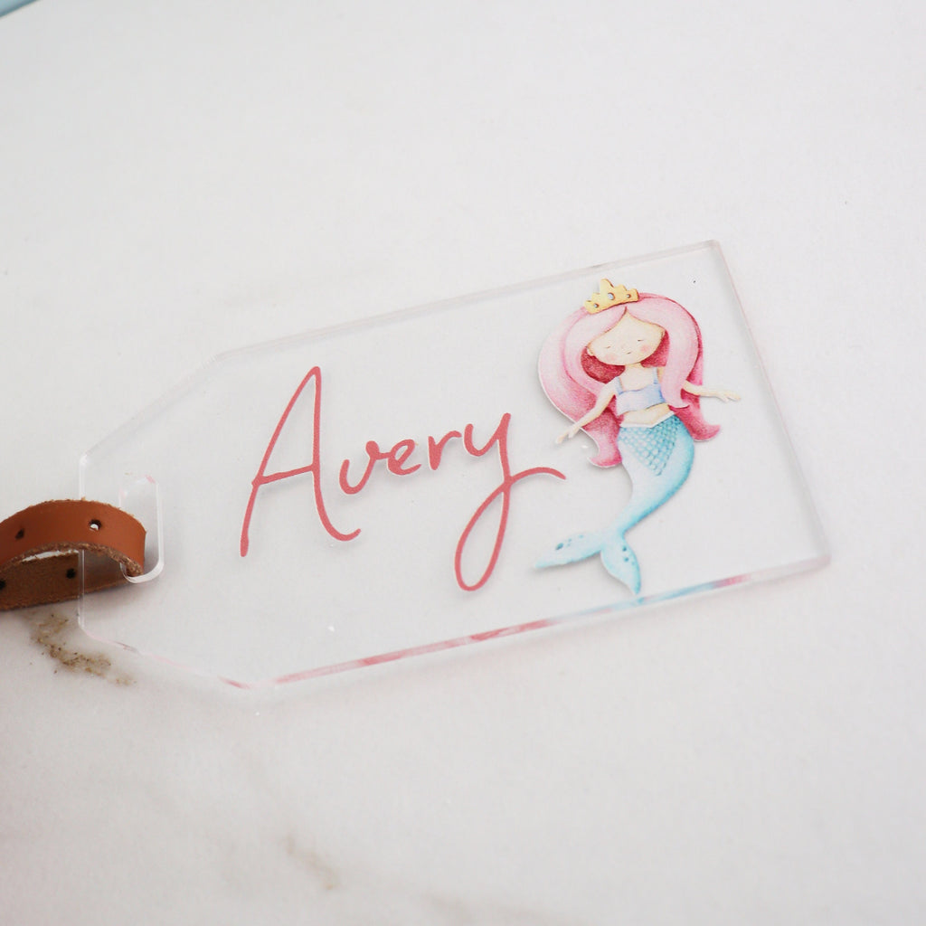 Personalized luggage tag, flower girl gift, flower girl gift tag, bridesmaid gift, backpack tag, mermaid gift tag