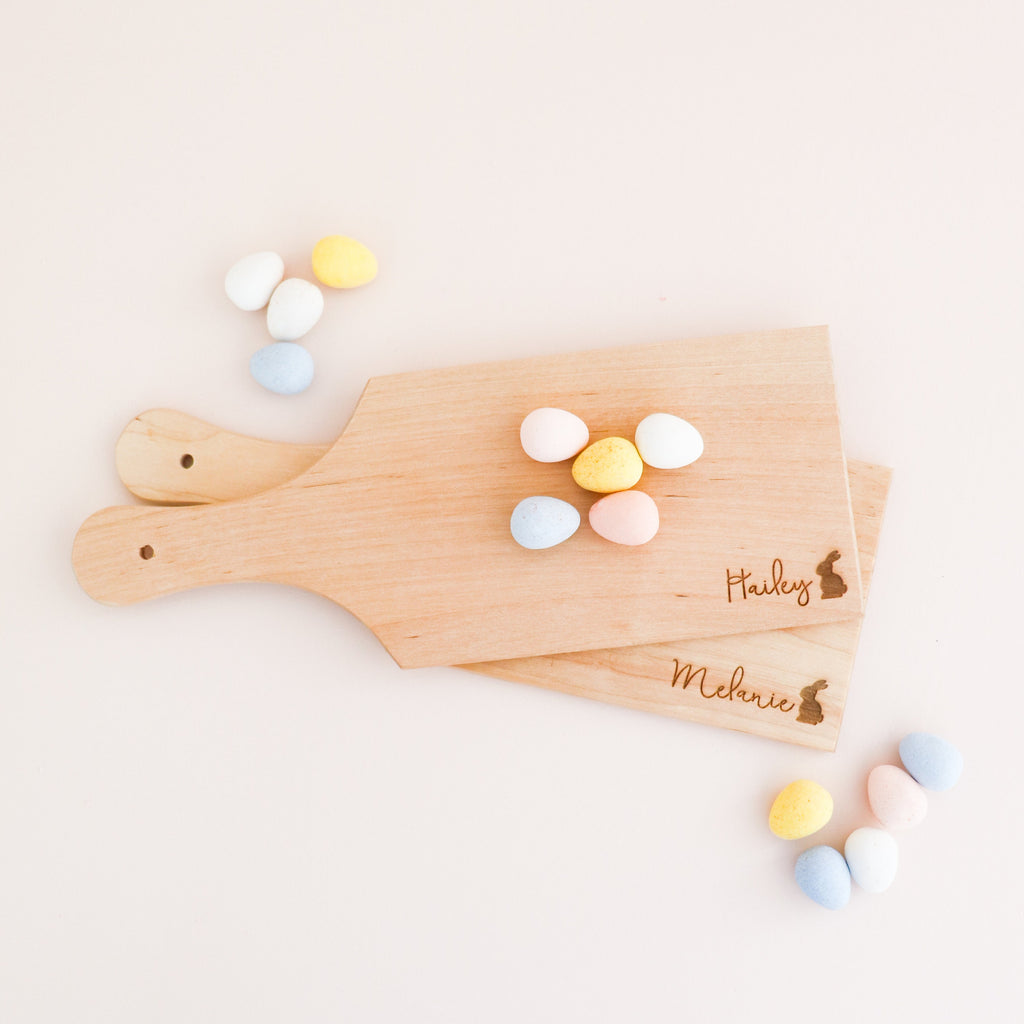 Easter personalized mini charcuterie boards, Easter gift basket filler, spring cutting board, kids gifts, personalized kids gifts