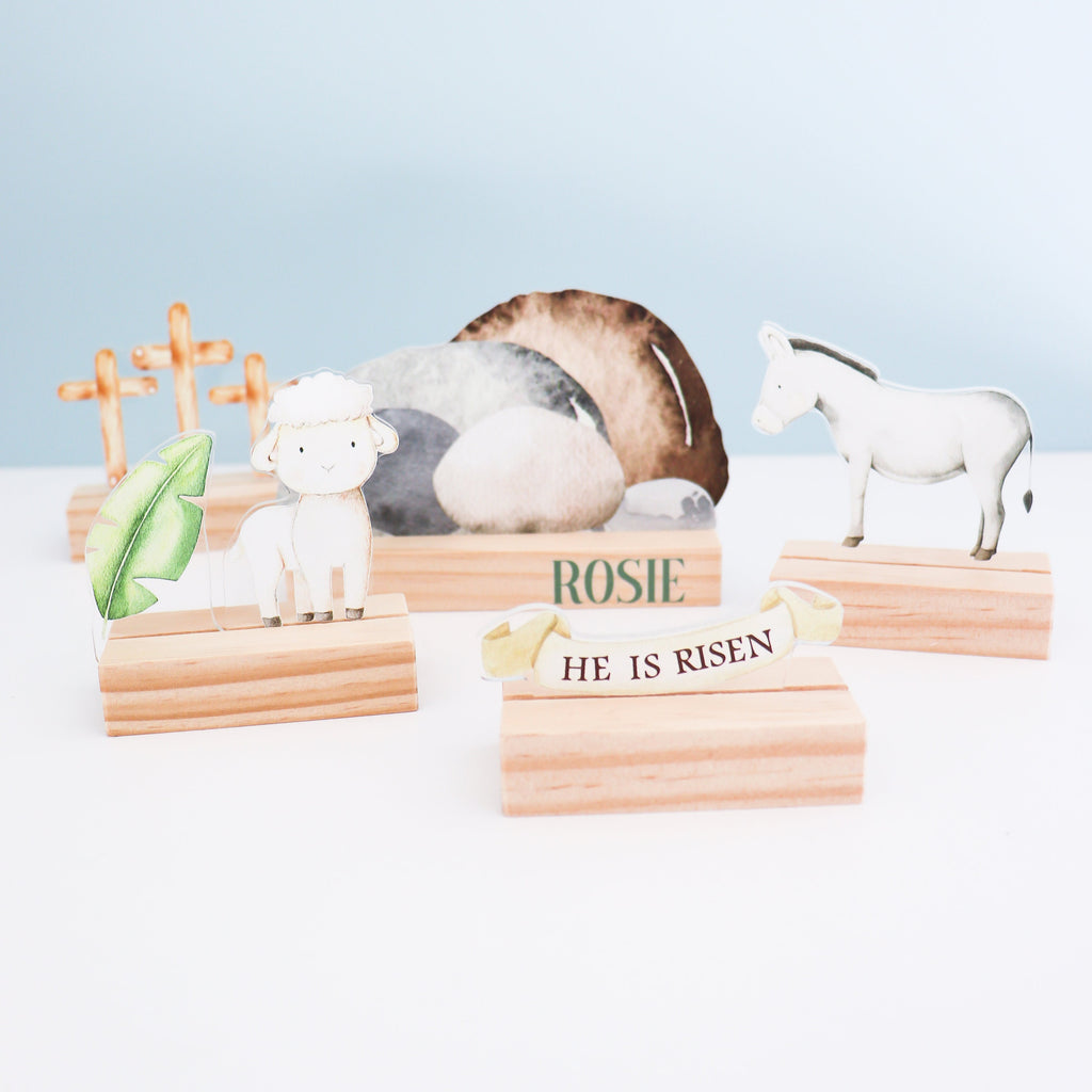 Mini Easter playscape, easter scene setter, Montessori easter basket toy, he is risen