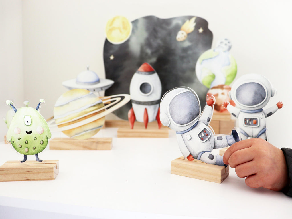 Outer space playscape, imagination scene setter, solar system shelfie decor, nursery decor