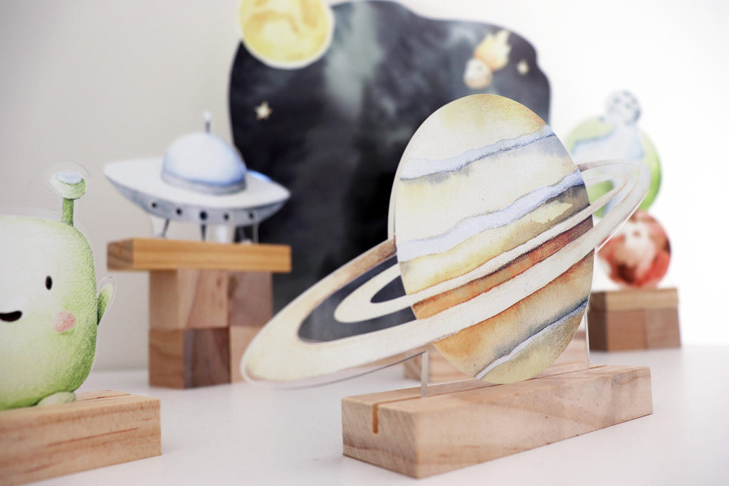 Outer space playscape, imagination scene setter, solar system shelfie decor, nursery decor