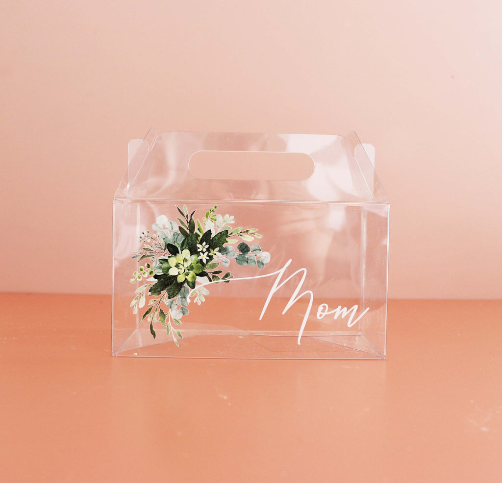 Clear floral print gift box for Mother's Day gift basket for Mom