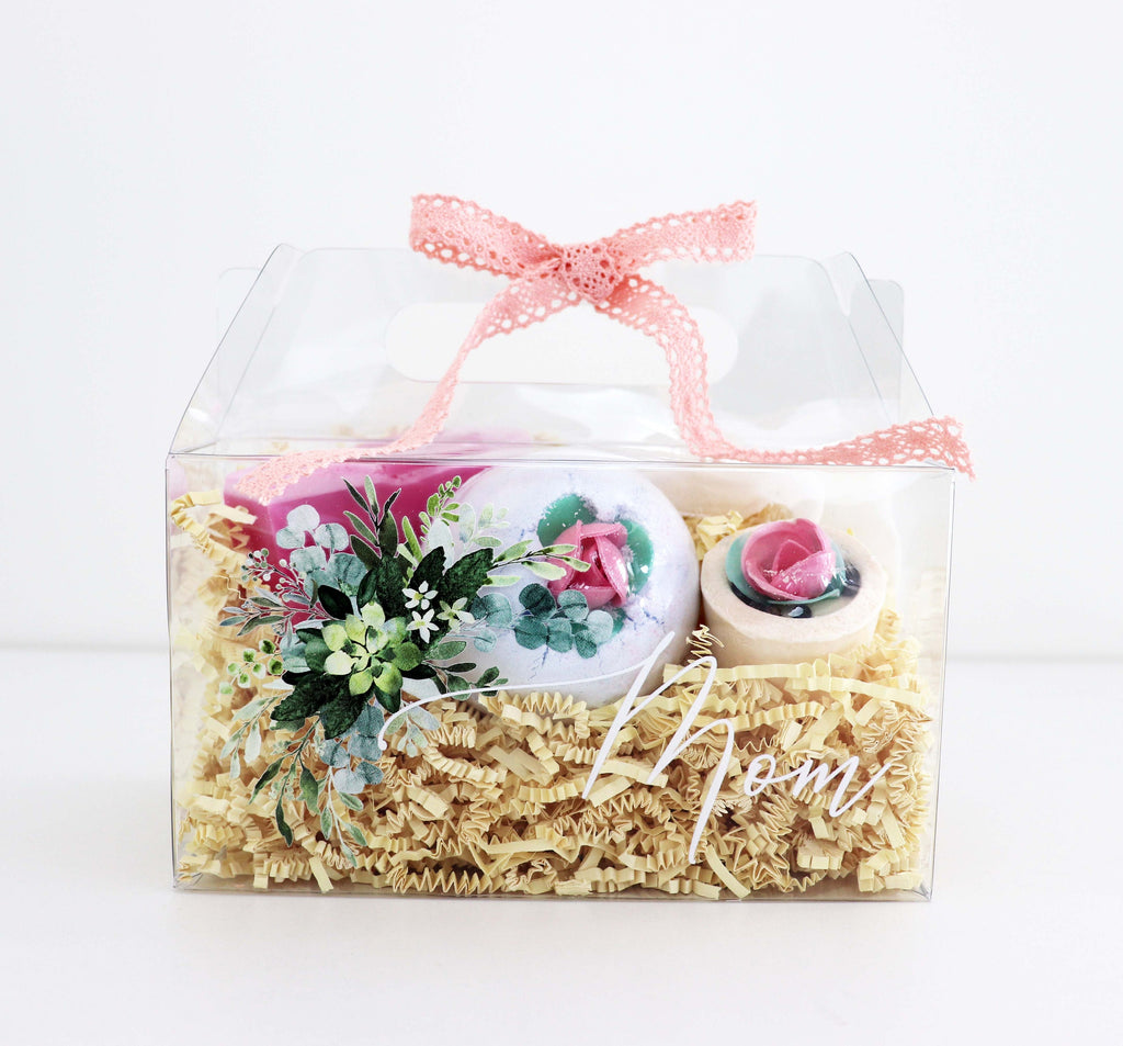 Mother's Day bath and spa gift basket for Mom, bath bomb gift basket personalized
