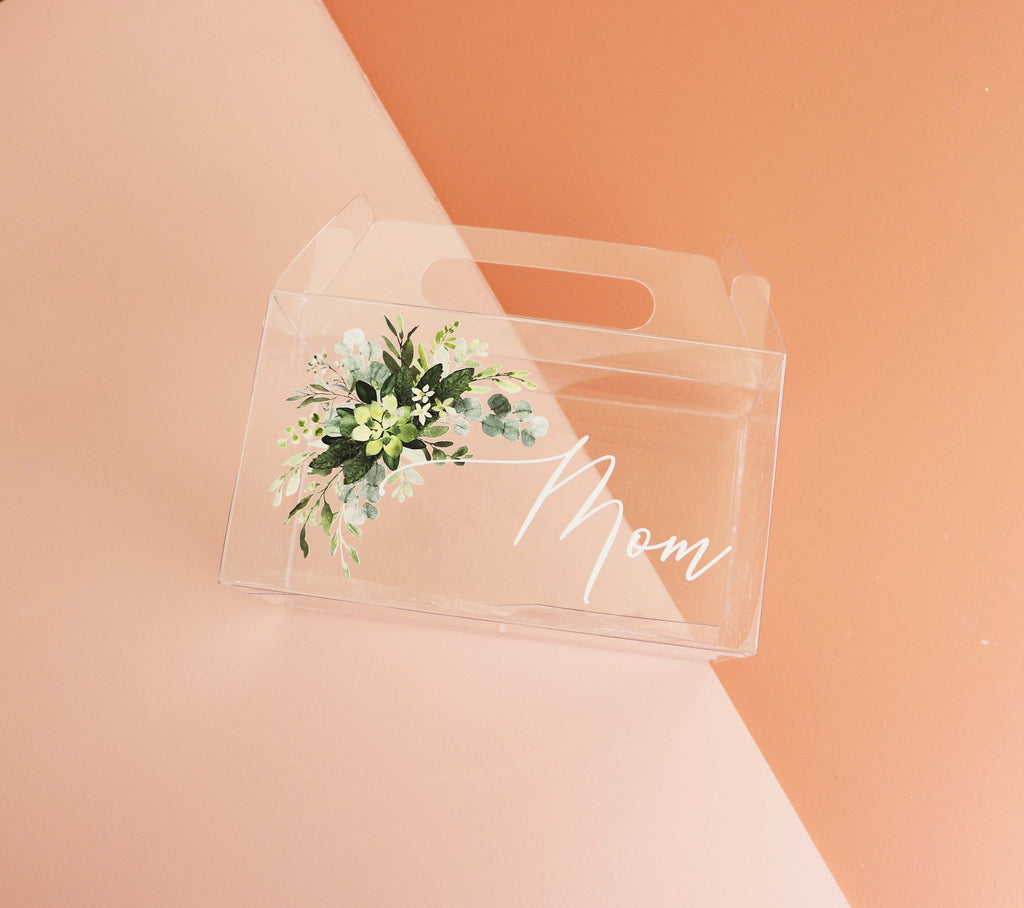 Clear floral print gift box for Mother's Day gift basket for Mom