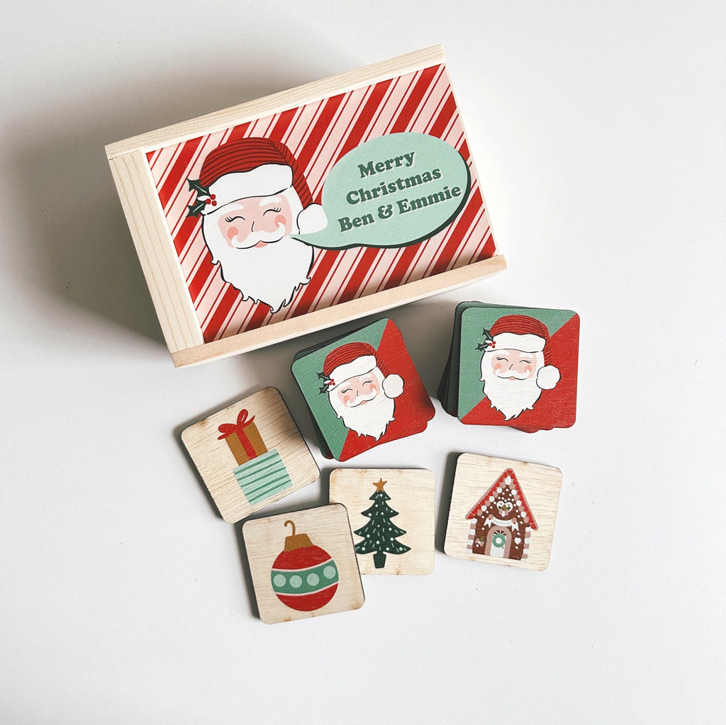 Christmas memory game, preschool games, personalized toys, Montessori wood toys, santa matching game, gifts for kids personalized