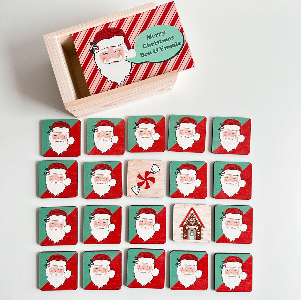 Christmas memory game, preschool games, personalized toys, Montessori wood toys, santa matching game, gifts for kids personalized