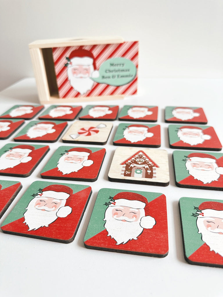 Christmas memory game, preschool games, personalized toys, Montessori wood toys, santa matching game, gifts for kids personalized