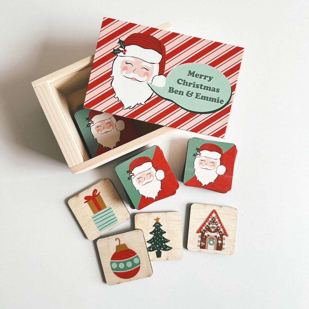 Christmas memory game, preschool games, personalized toys, Montessori wood toys, santa matching game, gifts for kids personalized