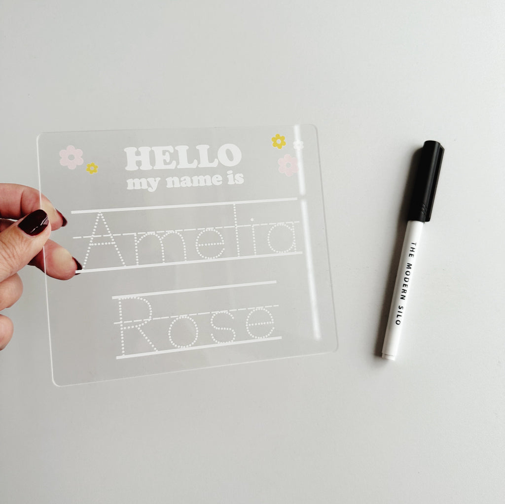 Acrylic dry erase name tracing board, penmanship board, nursery name sign