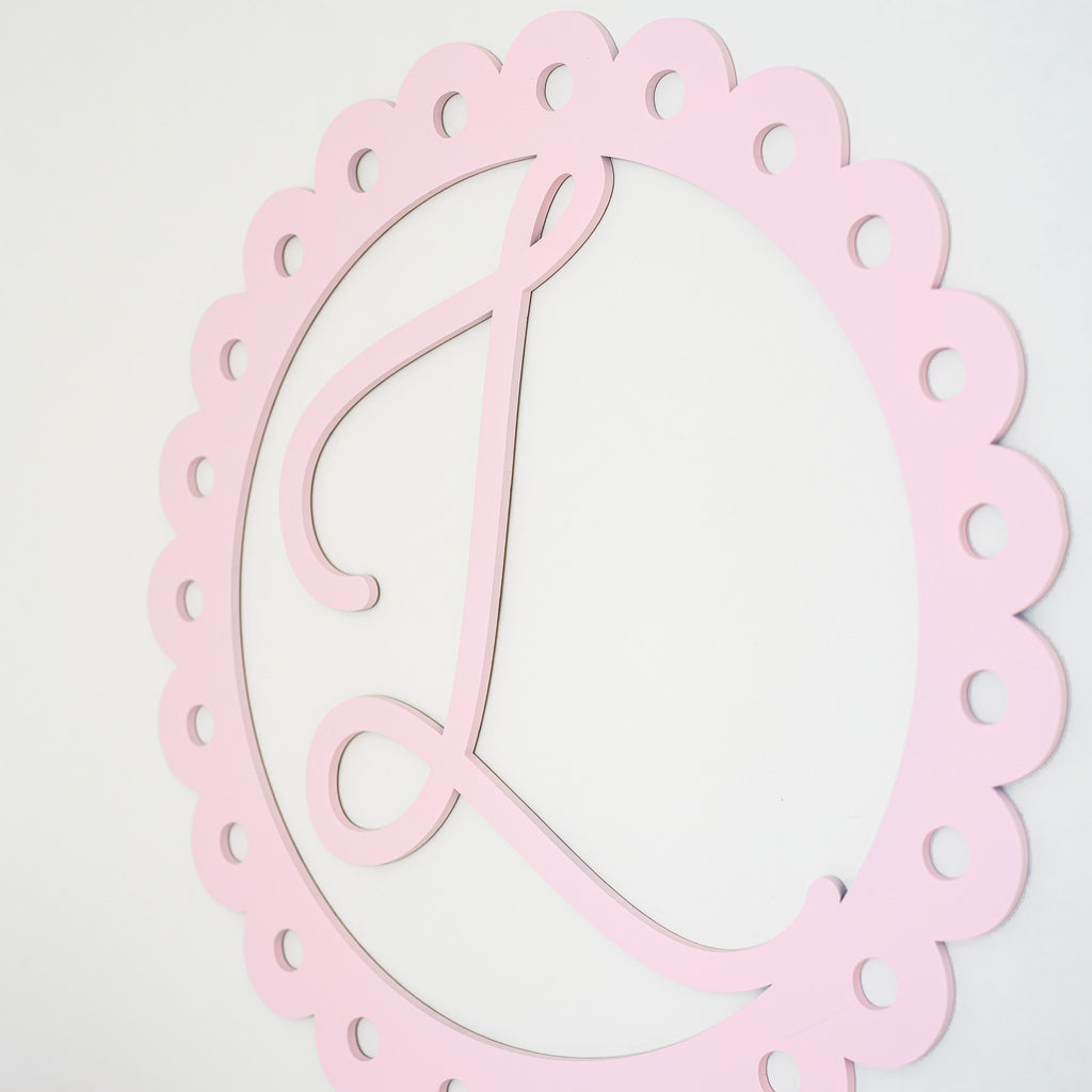 Monogram wall decor, nursery name sign, nursery monogram, kids room decor, scallop decor round